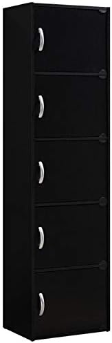 5 Shelf 5 Door Black Bookcase K378