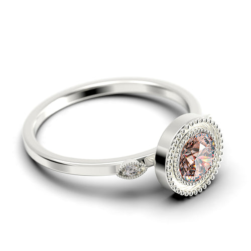 1.10 Carat Round Cut Morganite Diamond Moissanite Engagement Ring in 10k Solid White Gold I771340