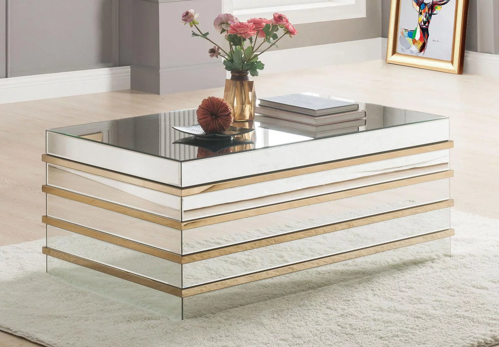 Mirrored Gold Coffee Table + 2 End Tables D91327