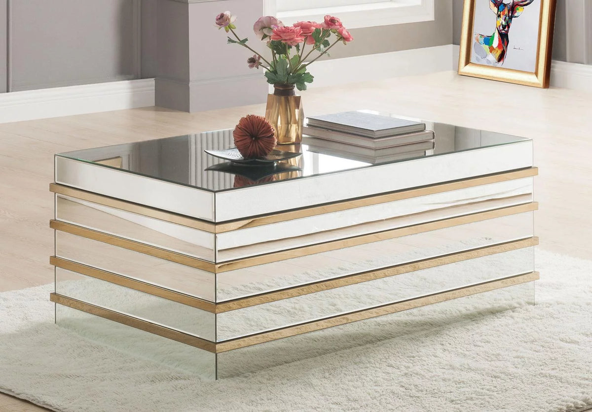 Mirrored Gold Coffee Table + 2 End Tables D91327