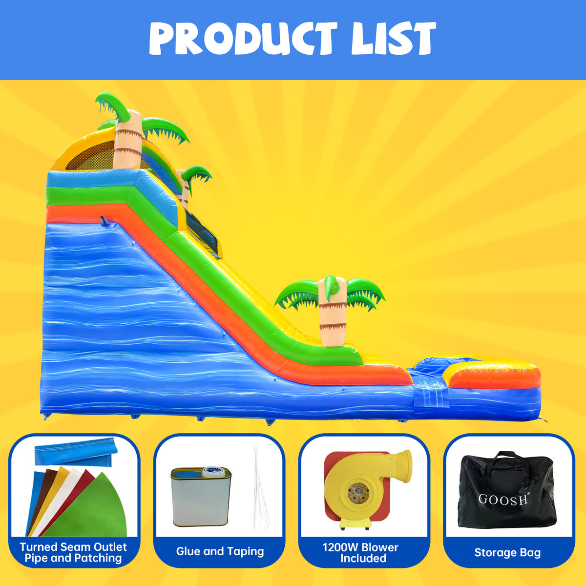21 ft Inflatable Water Slide with Air Blower, Climbing Wall, Splash Pool E837