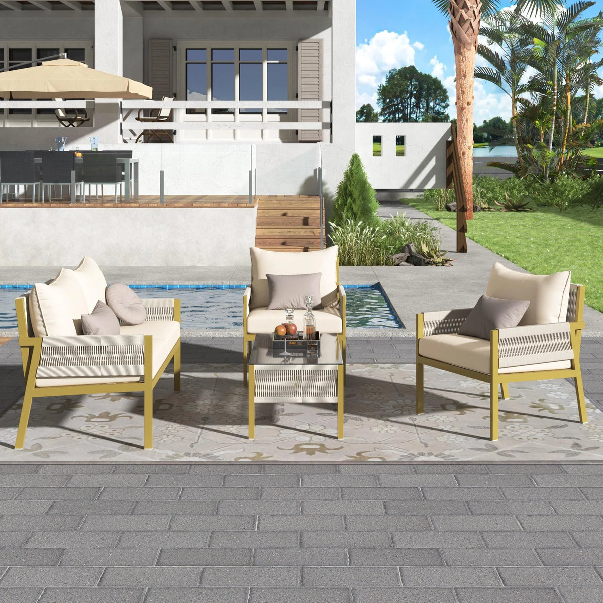 4-Piece Patio Furniture Set with Tempered Glass Table G80031