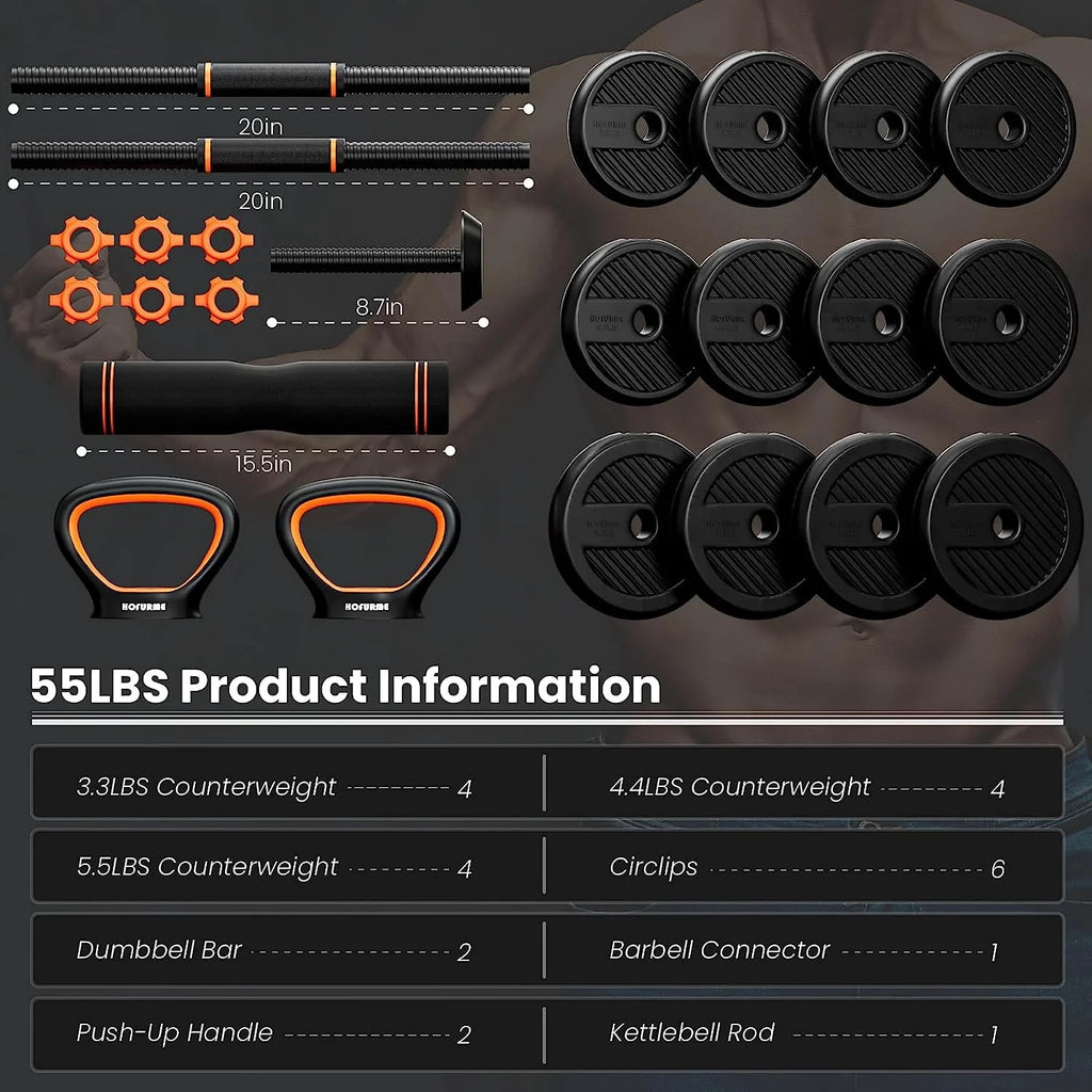 77 lbs Adjustable Dumbbell Set Black L353