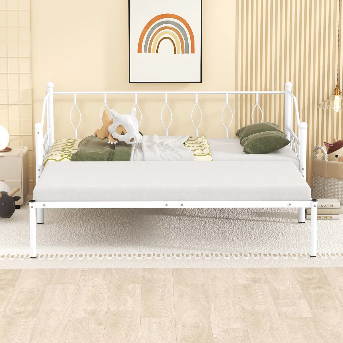 White Twin Size Metal Daybed with Trundle O54811