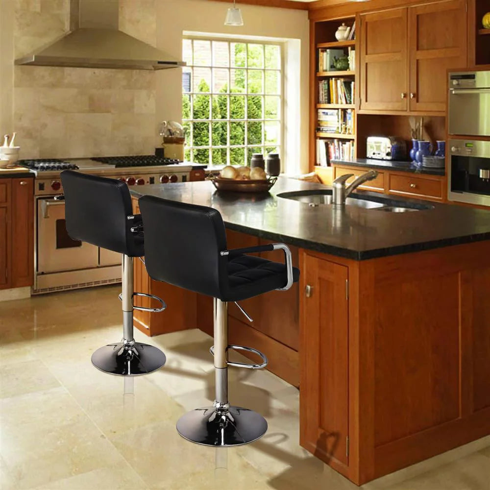 2pcs Black Faux Leather Swivel Bar Stools B890