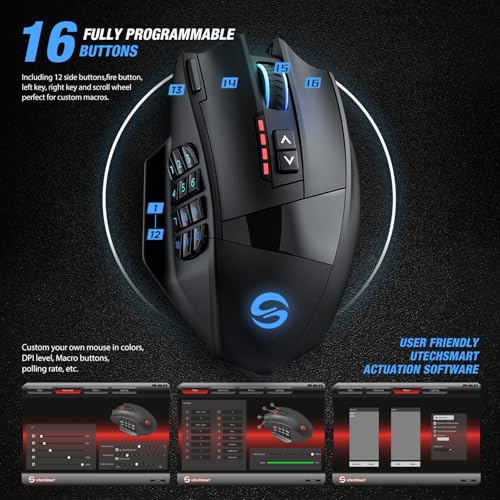 RGB Wireless MMO Gaming Mouse, 16,000 DPI Optical Sensor, 16 Programmable Buttons M34866