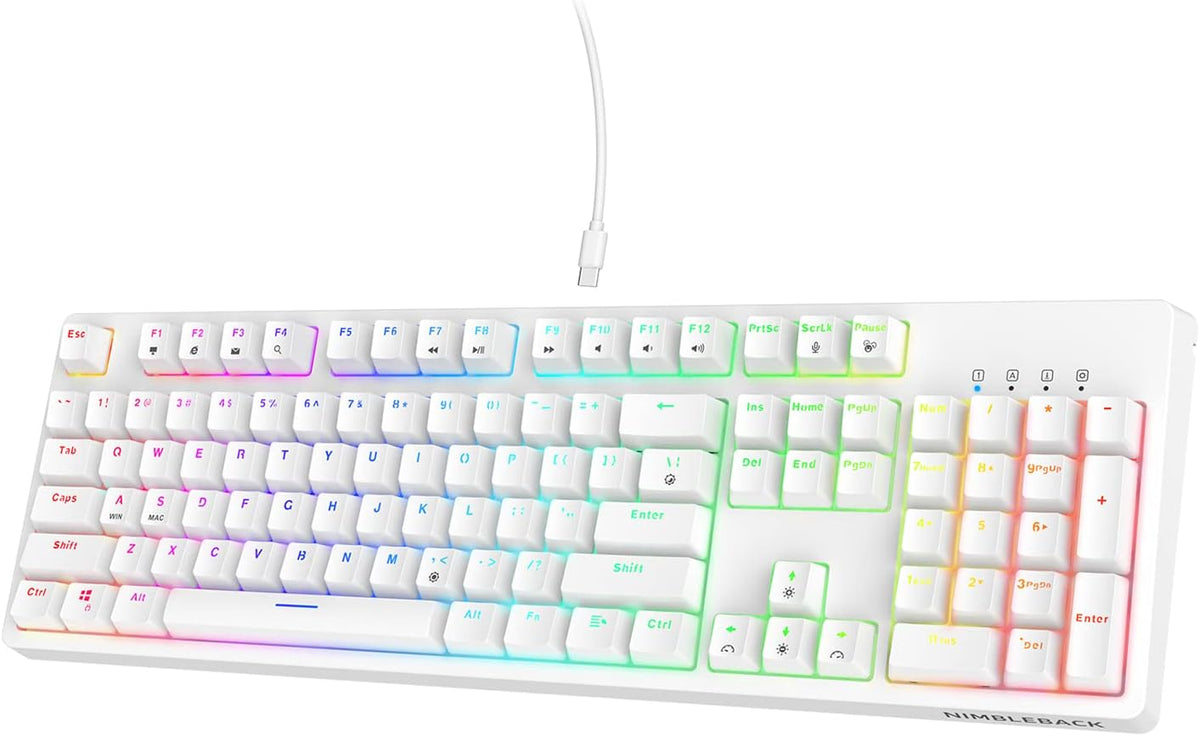 Wired Mechanical Keyboard, Hot-Swappable 104Keys RGB Backlit Gaming Keyboard, Red Switch/White I850327