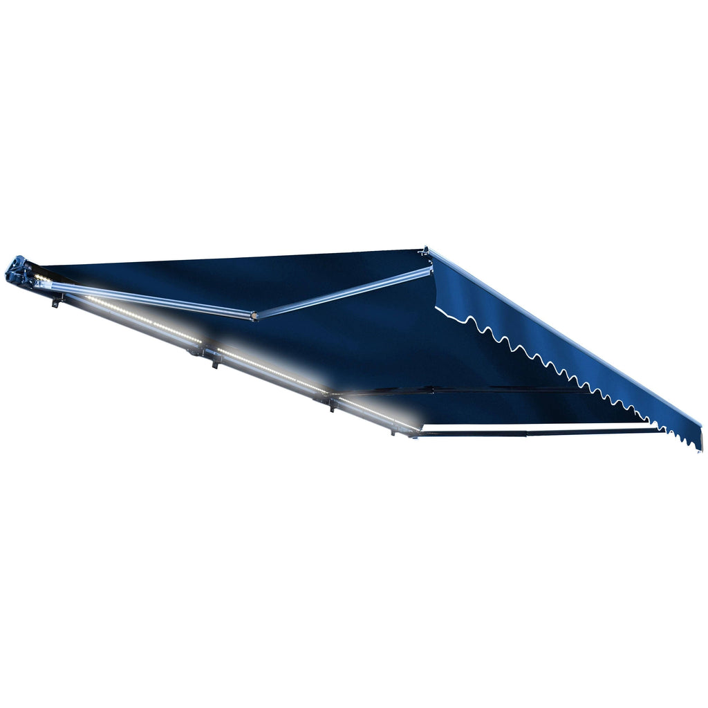Motorized LED 13 x 10 ft. Half Cassette Retractable Awning Blue C17957
