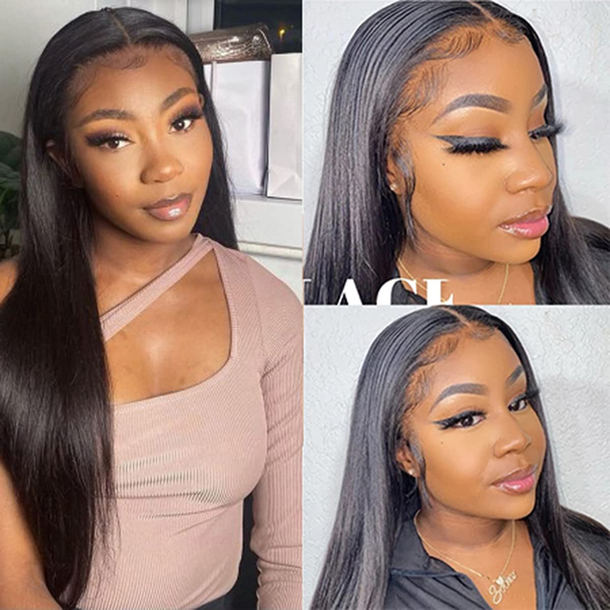13x4x1 T Part Straight Transparent Lace Frontal Wig Human Hair 180% Density Pre Plucked with Baby Hair Natural Color 26inch O277