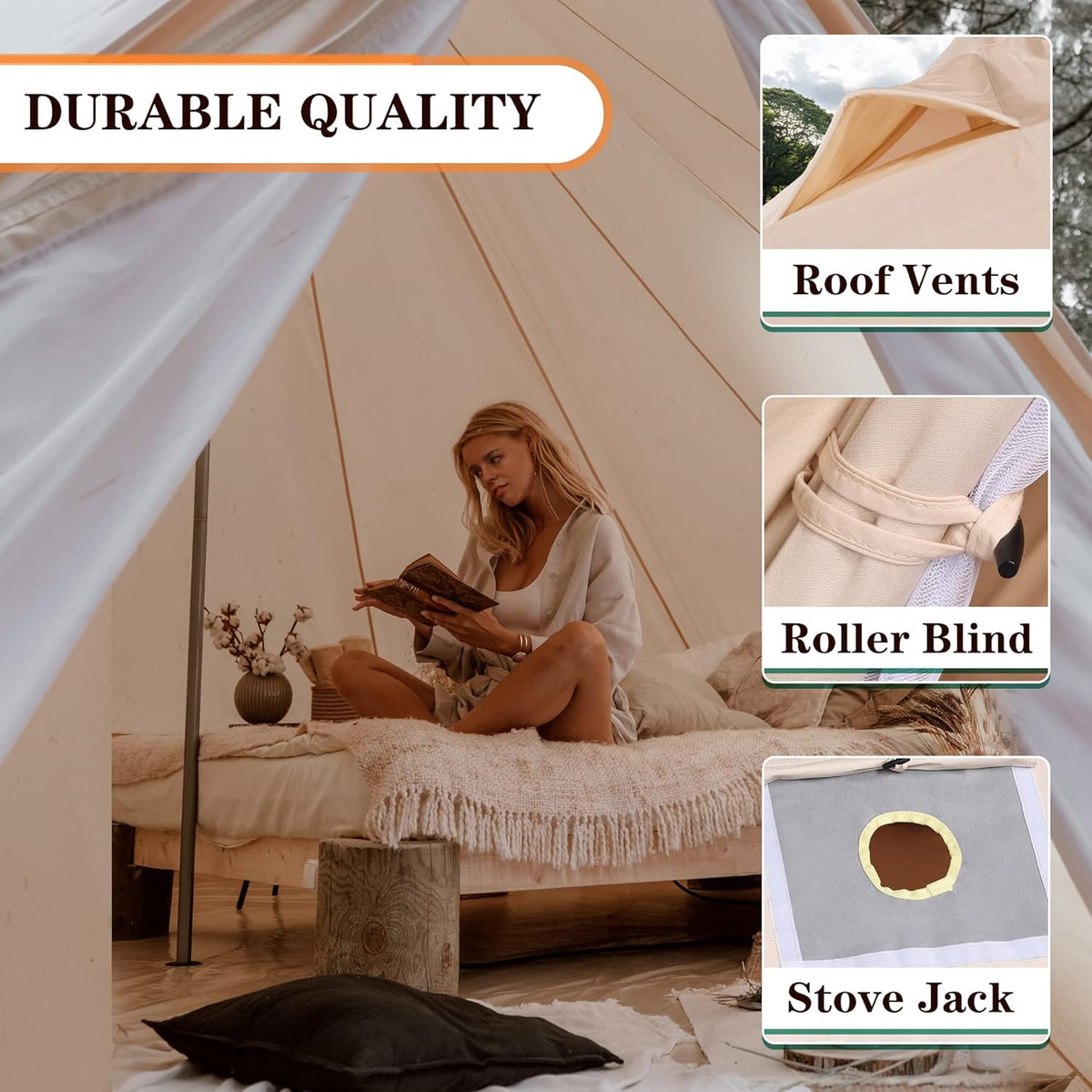 Canvas Tent with Stove Jack, 4 Season Waterproof Cotton Bell Tent Y821