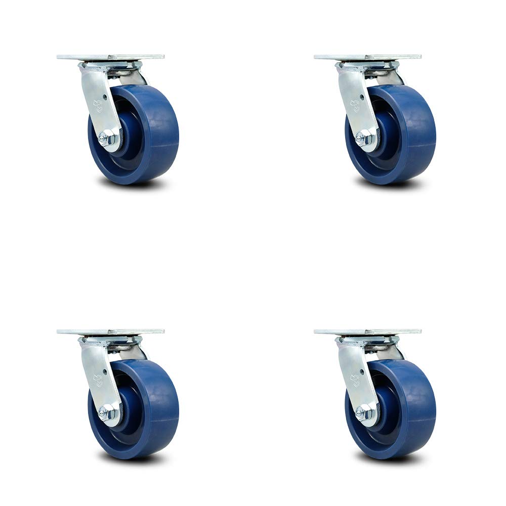 Solid Polyurethane Swivel Top Plate Caster with 8" x 2" Blue Wheel and Top Lock Brake I724247