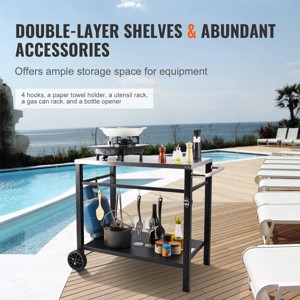 Outdoor Grill Dining Cart with Stainless Steel Table Top X8828