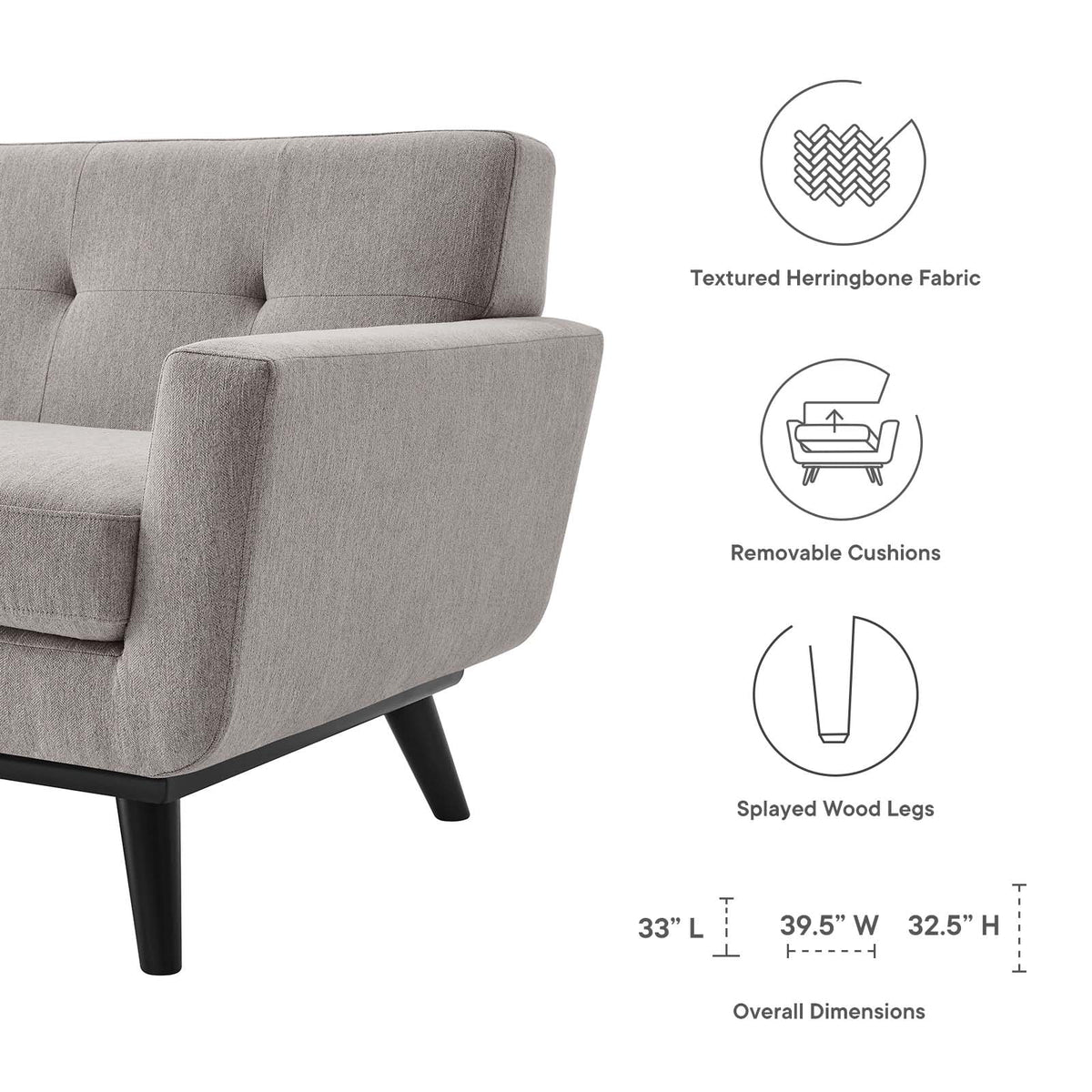 Light Gray Herringbone Fabric Armchair B67376