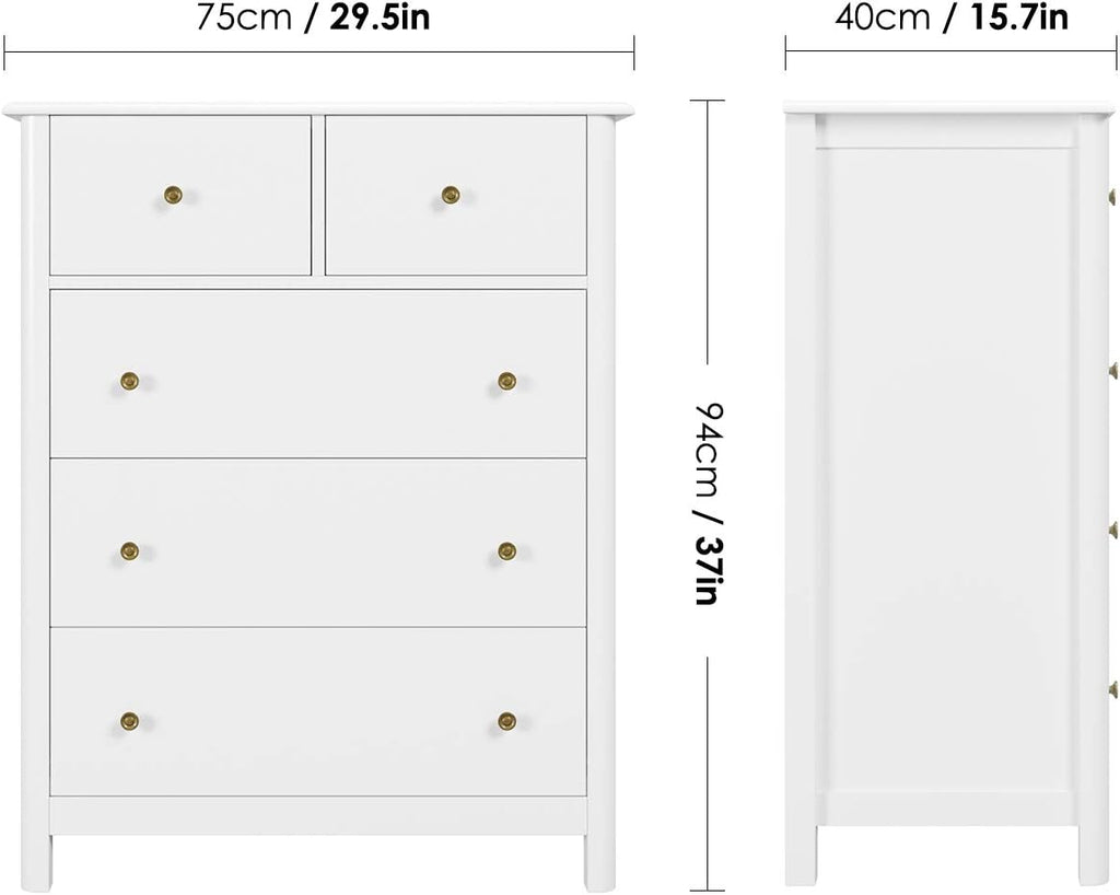 White 5 Drawer Wood Dresser V39813