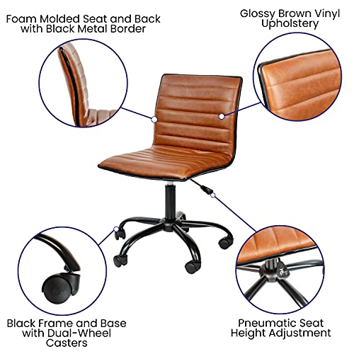 White Ribbed Upholstered Vinyl Swivel Desk Chair T902