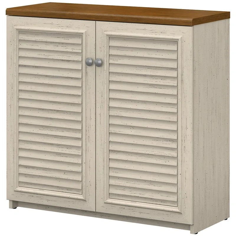 Antique White Engineered Wood Storage Cabinet with Doors P3451