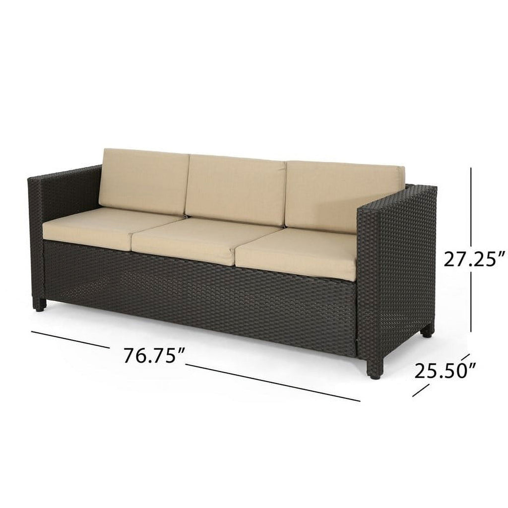 Brown 3 Seater Outdoor Sofa with Beige Cushions N3258