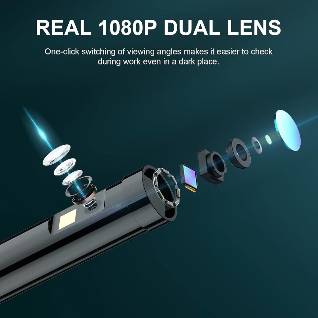 23FT Dual Lens Video Endoscope Inspection Camera with 8 mm IP67 Waterproof Semi-Rigid Cable D722499