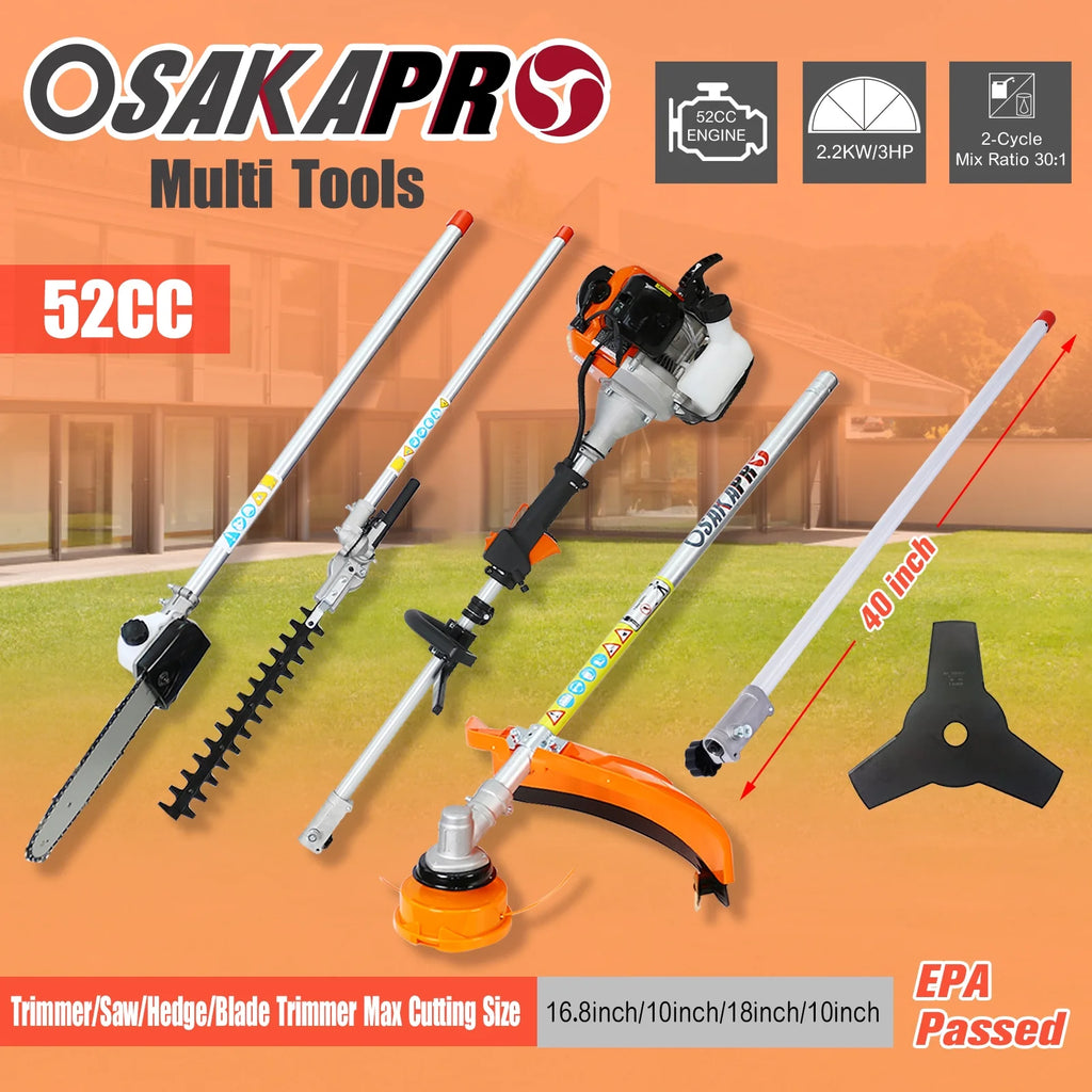 10 in 1 52CC 2-Cycle Garden Tool System with Pole Saw, Hedge Trimmer, Grass Trimmer, and Brush Cutter P7884