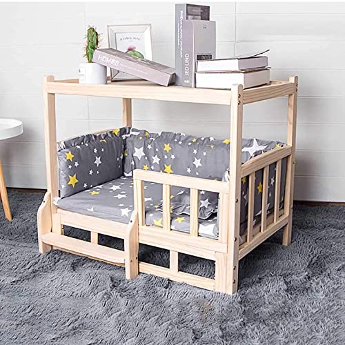 Elevated Solid Wood Double Layer Dog Bed with Mattress B6204