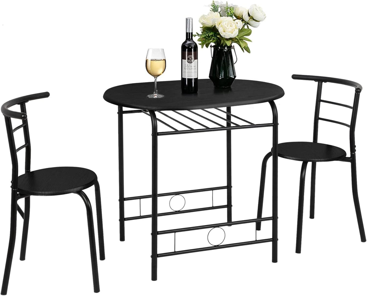 Black Metal Dining Table and 2 Chairs Set of 3 A1084