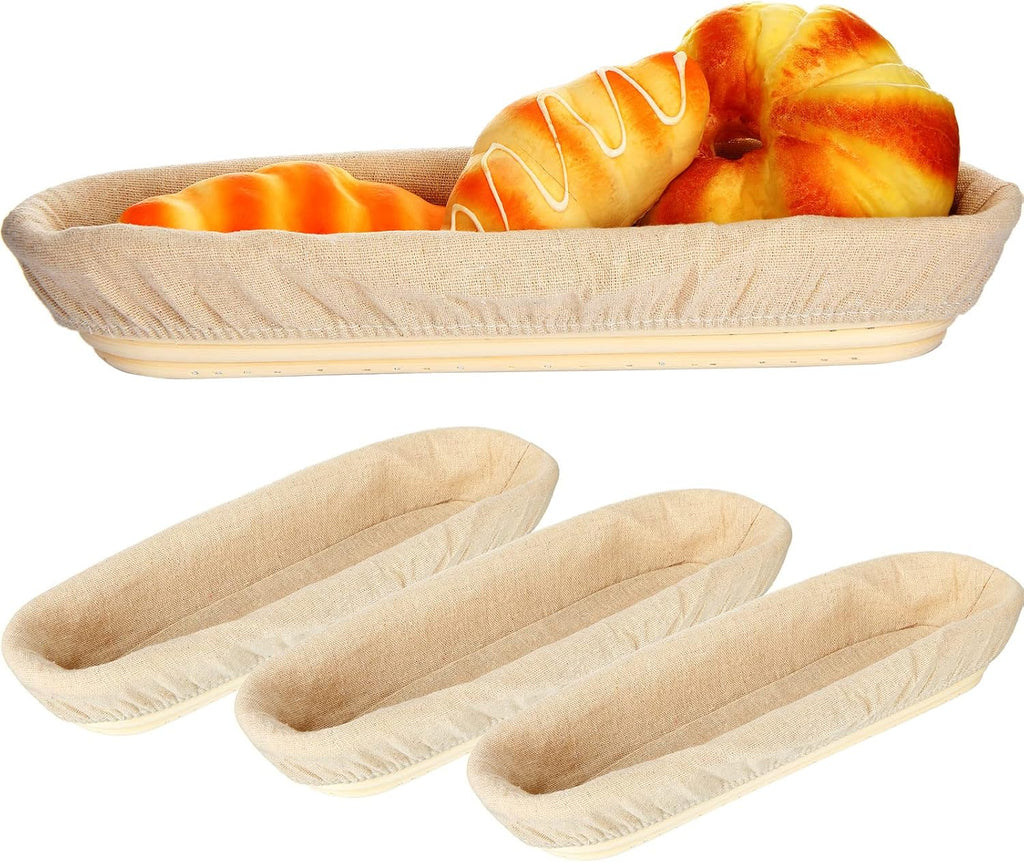 4 Pieces 13.8 Inch Oval Banneton Bread Proofing Basket with Liners X44574