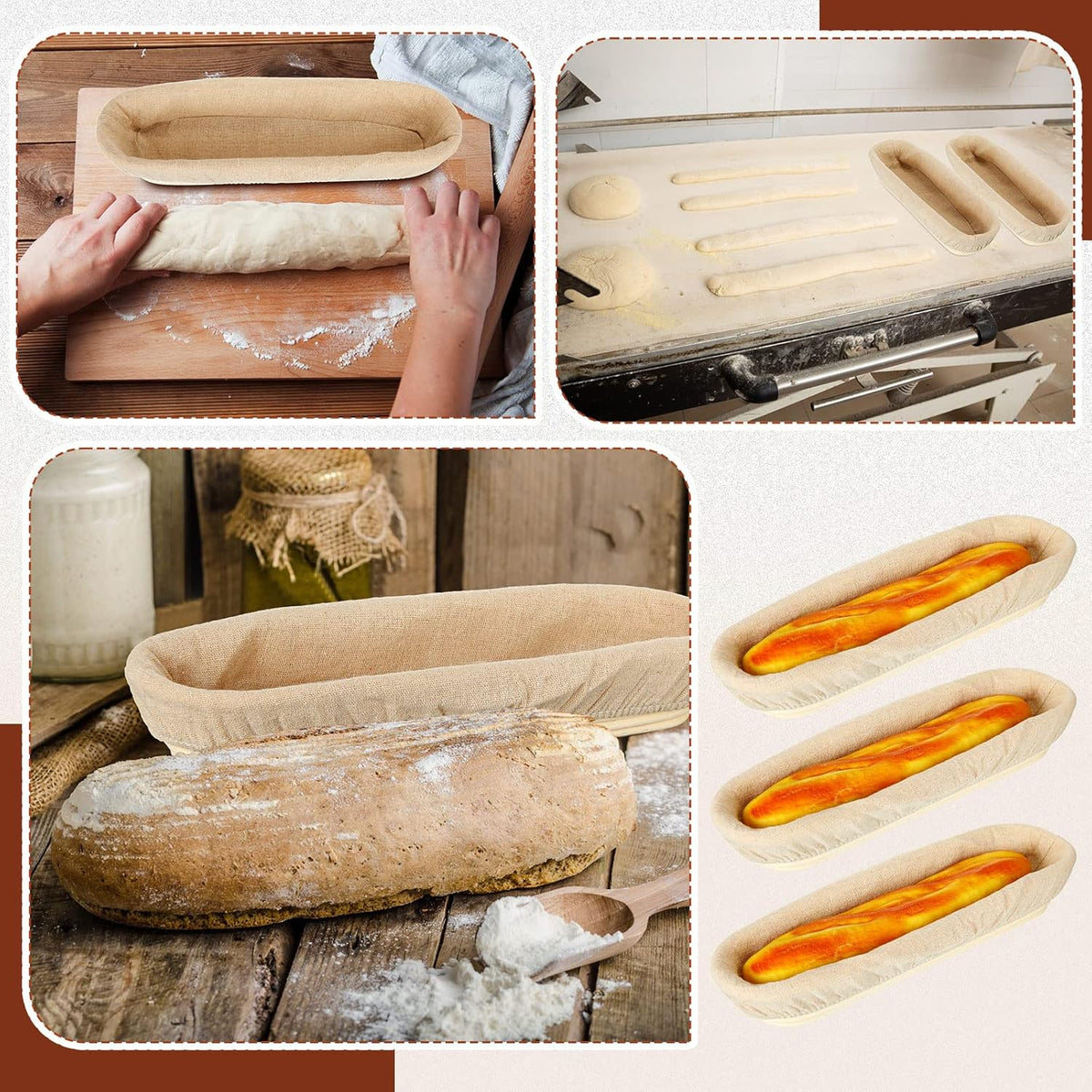 4 Pieces 13.8 Inch Oval Banneton Bread Proofing Basket with Liners X44574