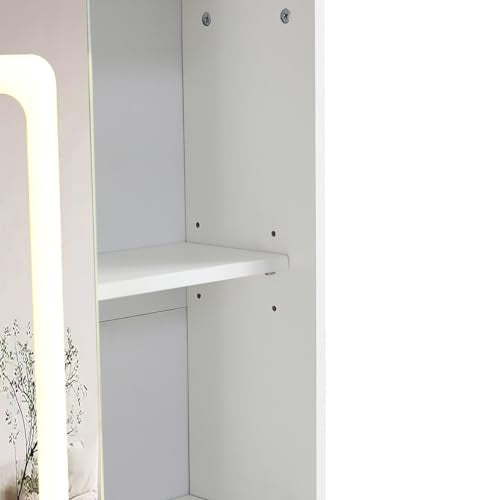 White Vanity Desk With Mirror And Cushioned Stool O14558