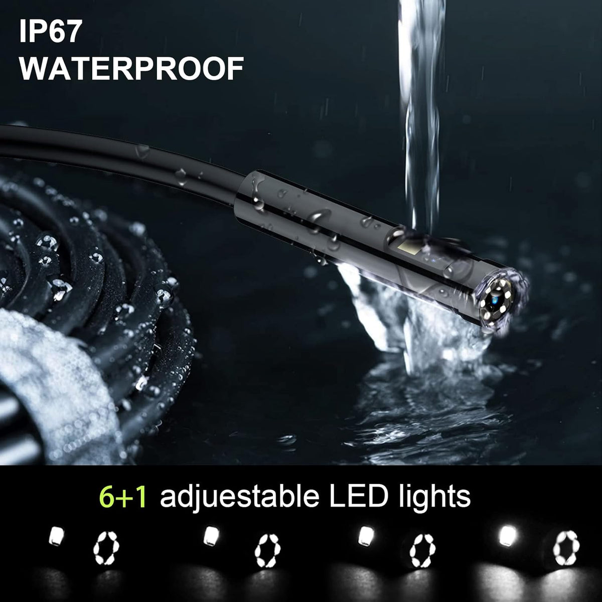 23FT Dual Lens Video Endoscope Inspection Camera with 8 mm IP67 Waterproof Semi-Rigid Cable D722499