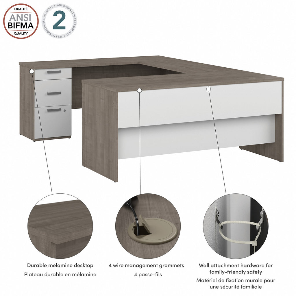 Silver Maple/Pure White U-Shaped Computer Desk T64690