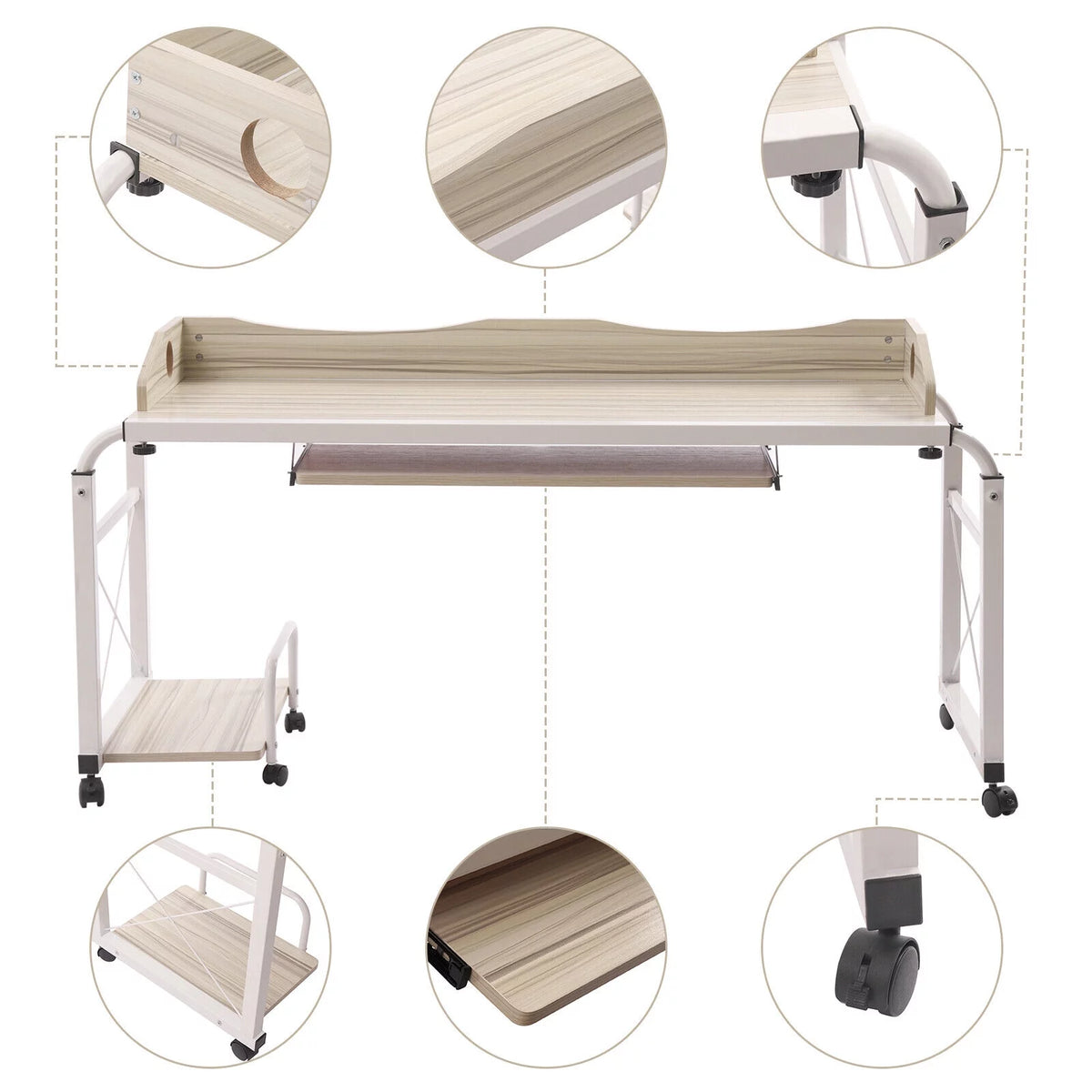 Over Bed Laptop Table Mobile Desk with Wheels Adjustable B7956