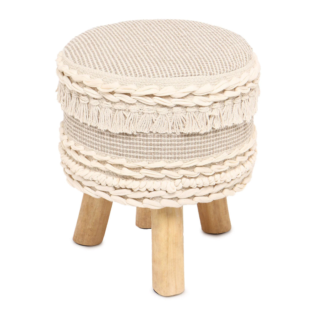 Handmade Wooden 4 Legs Tufted Seat 100% Cotton Foot Stool M21953