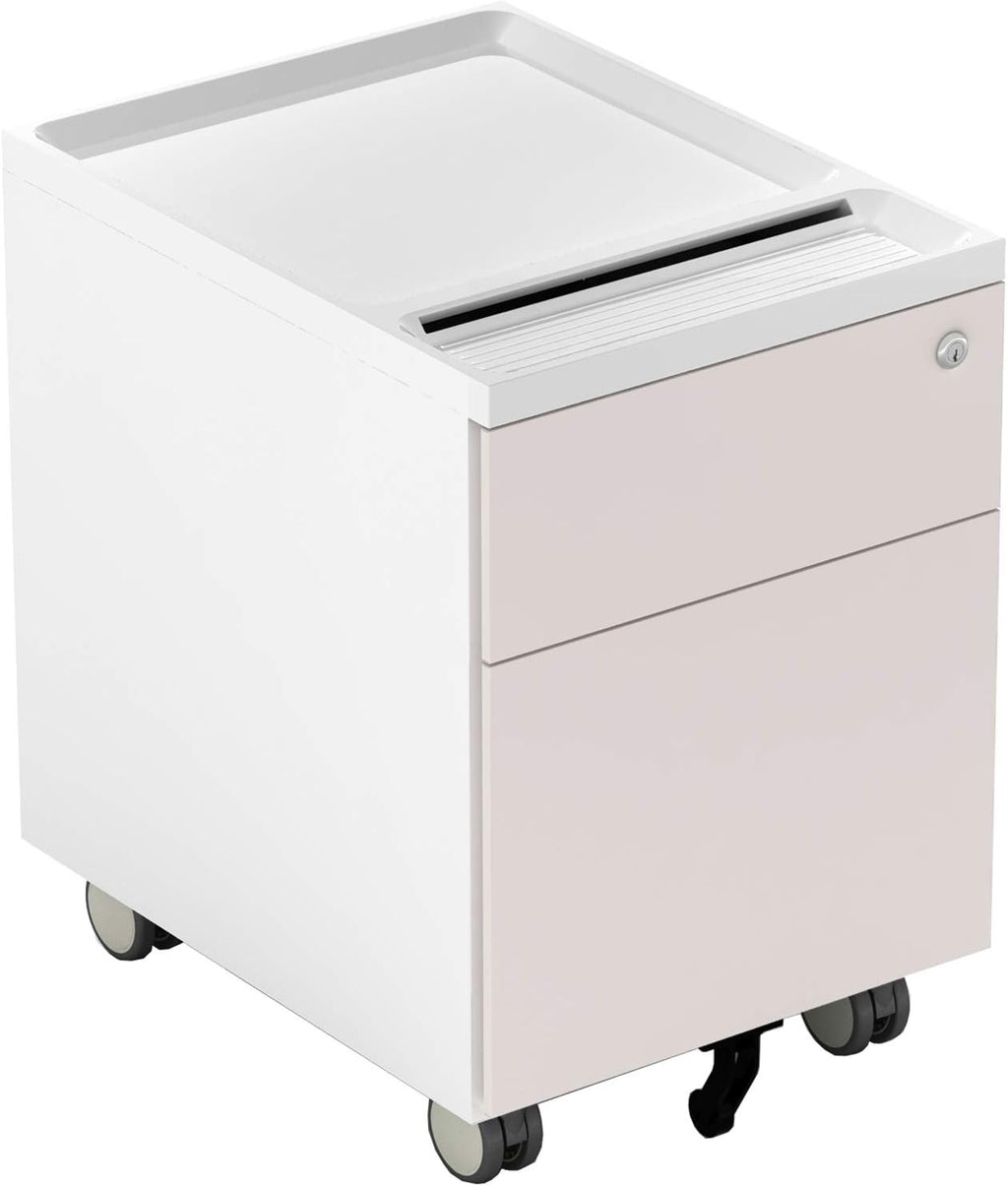 2 Drawer Metal Vertical File Cabinet with Lock and Casters U689756