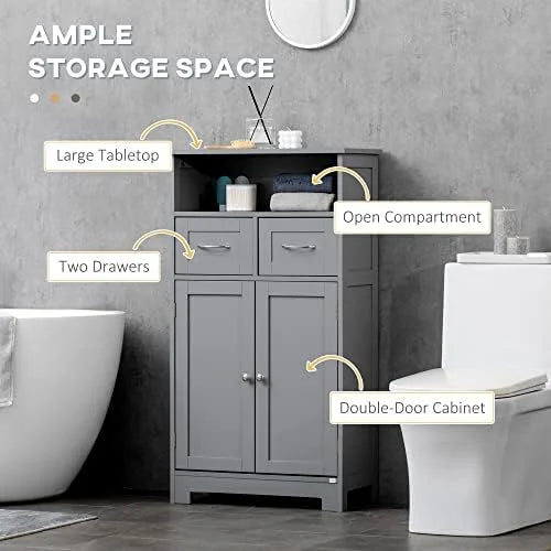 Grey Freestanding Bathroom Cabinet Organizer with Two Drawers V424110