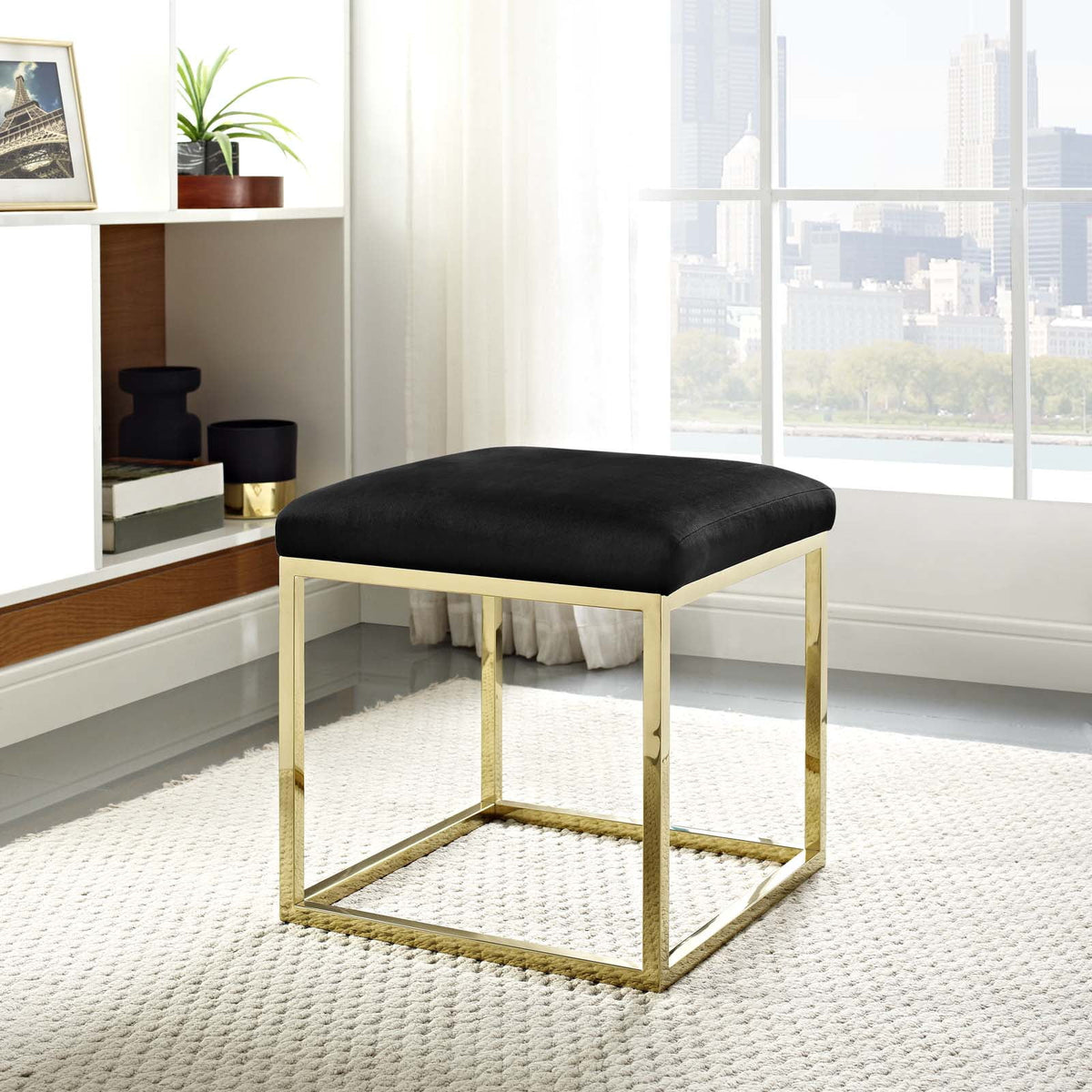 Gold Black Velvet Accent Chair Ottoman V339475