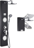 Tempered Glass Shower Panel System with Rainfall Shower, 6 Body Jets, Handheld Wand and Tub Spout W275
