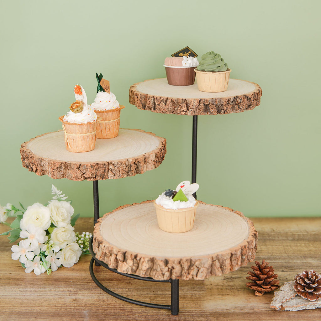 3-Tier Wood Slice Cheese Board and Cupcake Stand C804762