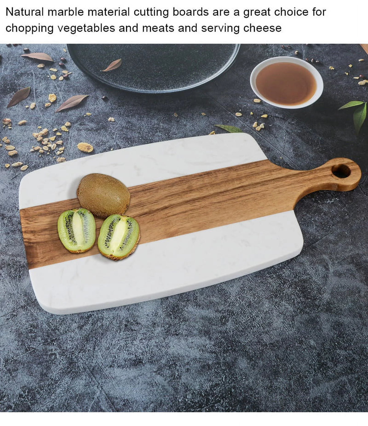 Acacia Wood and Marble Cheese Board with Handle V36397
