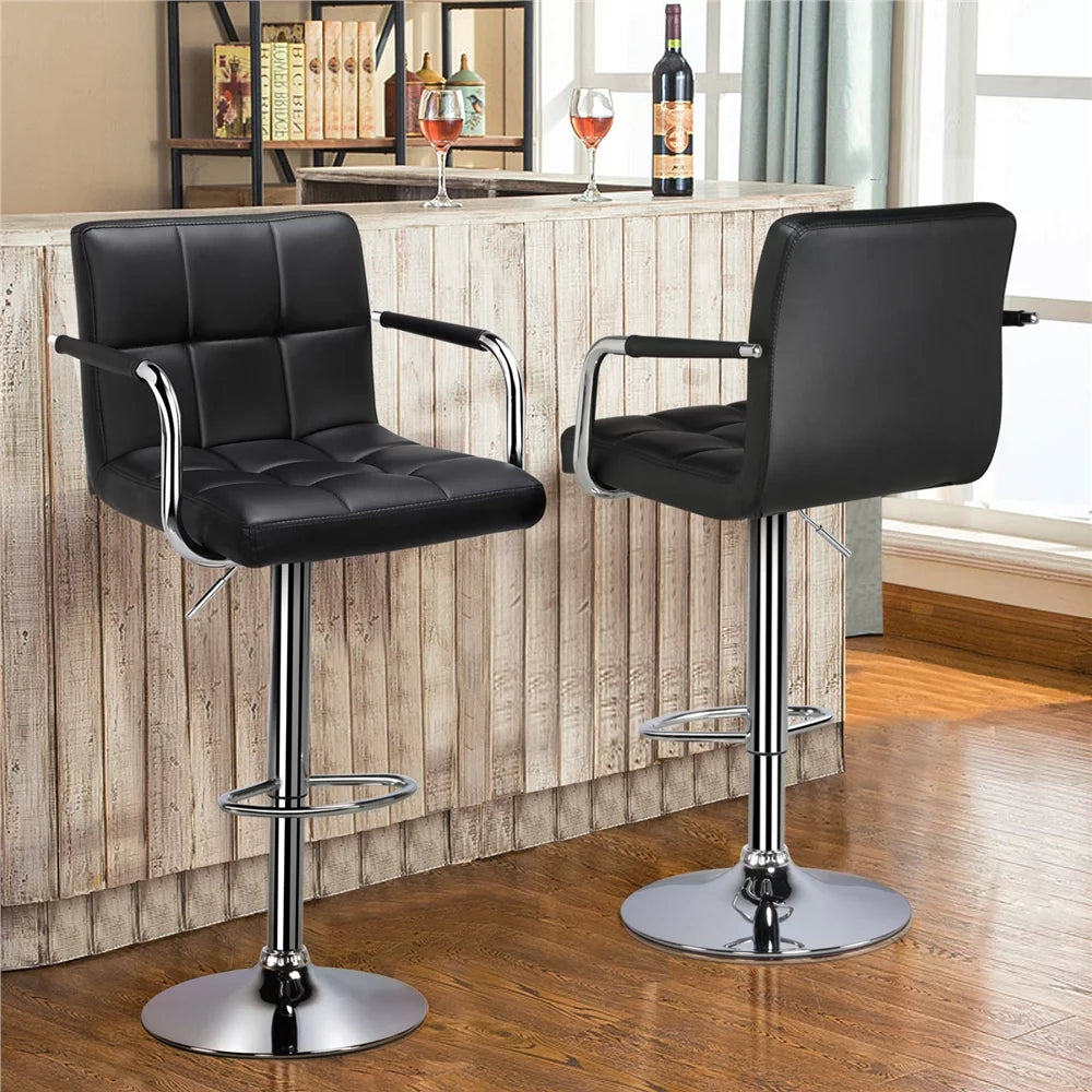 2pcs Black Faux Leather Swivel Bar Stools B890