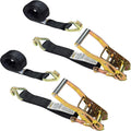 2 Pack 2 Inch x 18 Foot Black Ratchet Straps with Double J Hooks A3377
