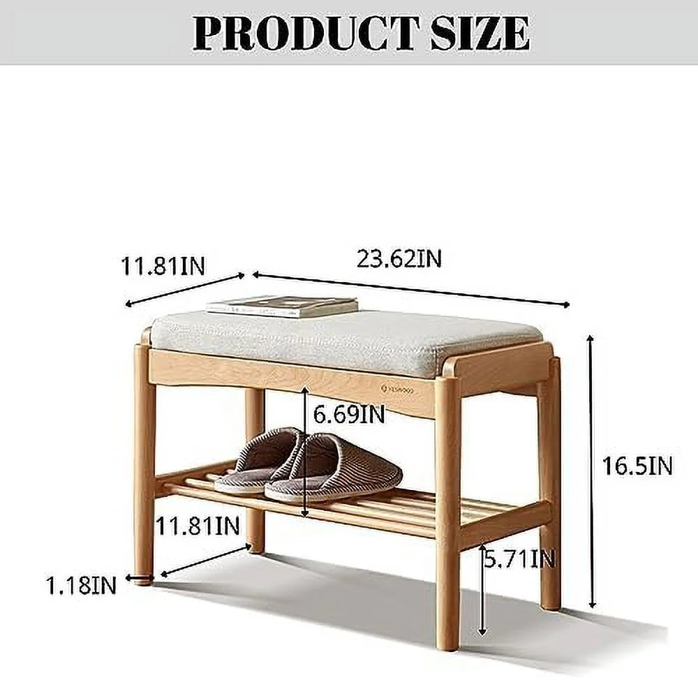 Wood 2-Tier Shoe Bench with Cushion Q430