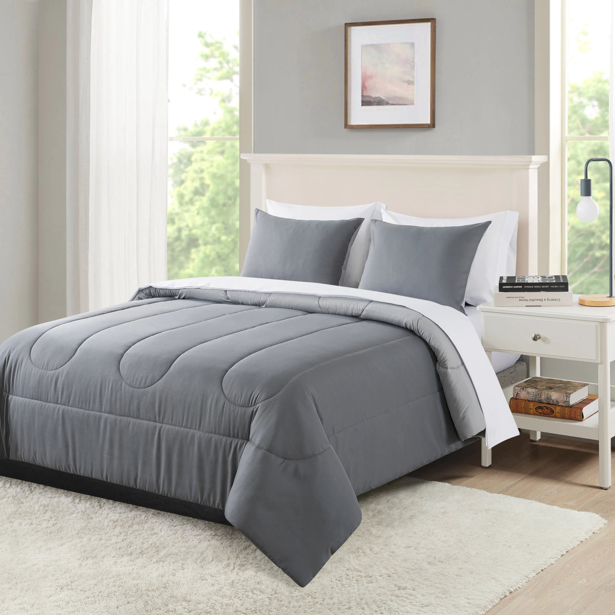 Blue Check Reversible 7-Piece Queen Comforter Set with Sheets I97684