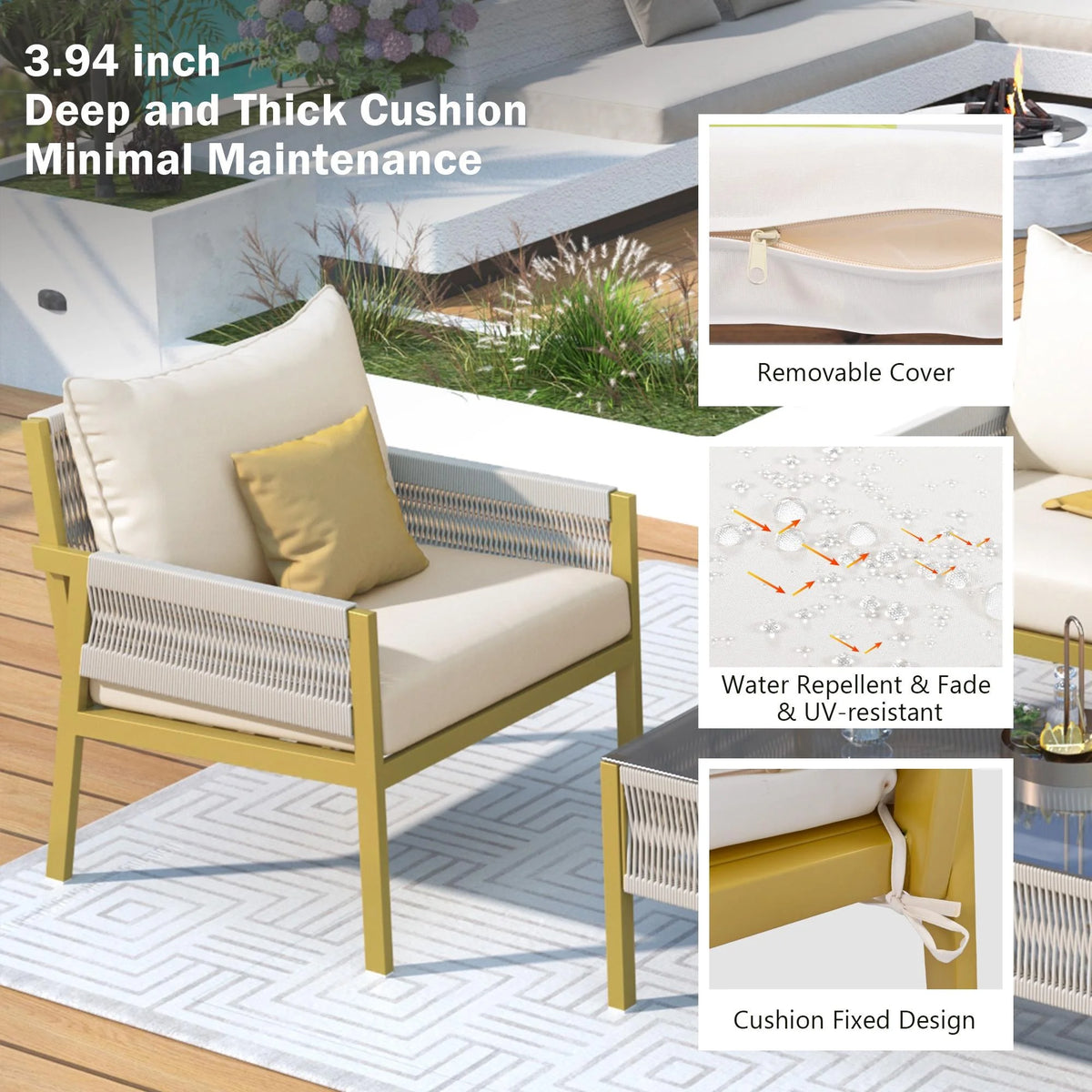 4-Piece Patio Furniture Set with Tempered Glass Table G80031