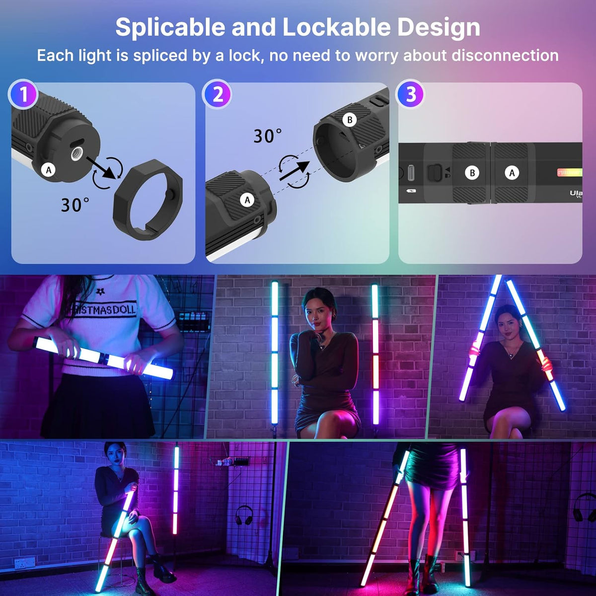 RGB Light Wand 2500-9000K Dimmable CRI 95+ Magnetic Attraction Pack of 2 G77460