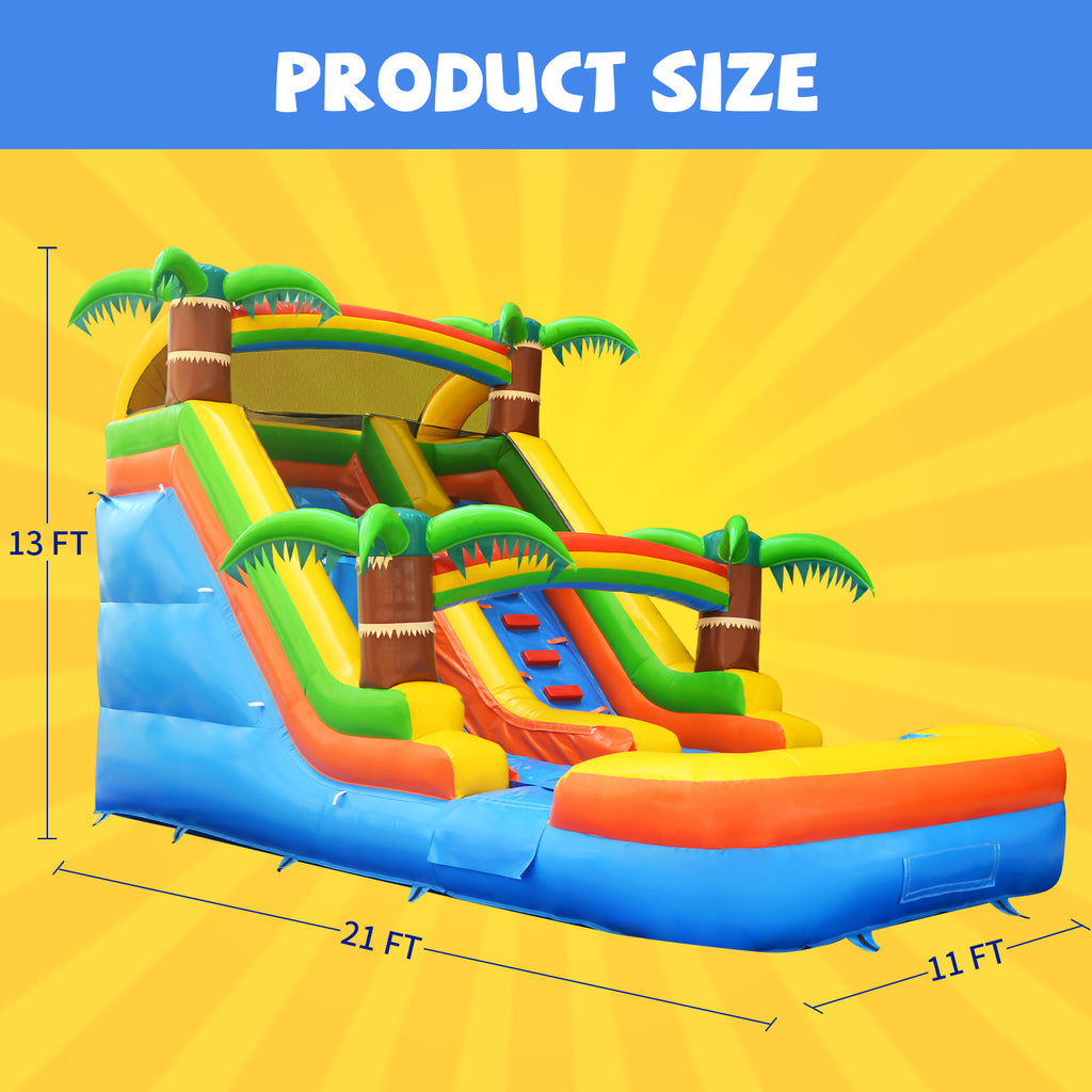21 ft Inflatable Water Slide with Air Blower, Climbing Wall, Splash Pool E837