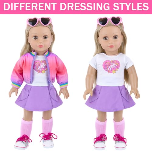 18 Inch Doll Clothes and Makeup Accessories Set with Rainbow Backpack J845