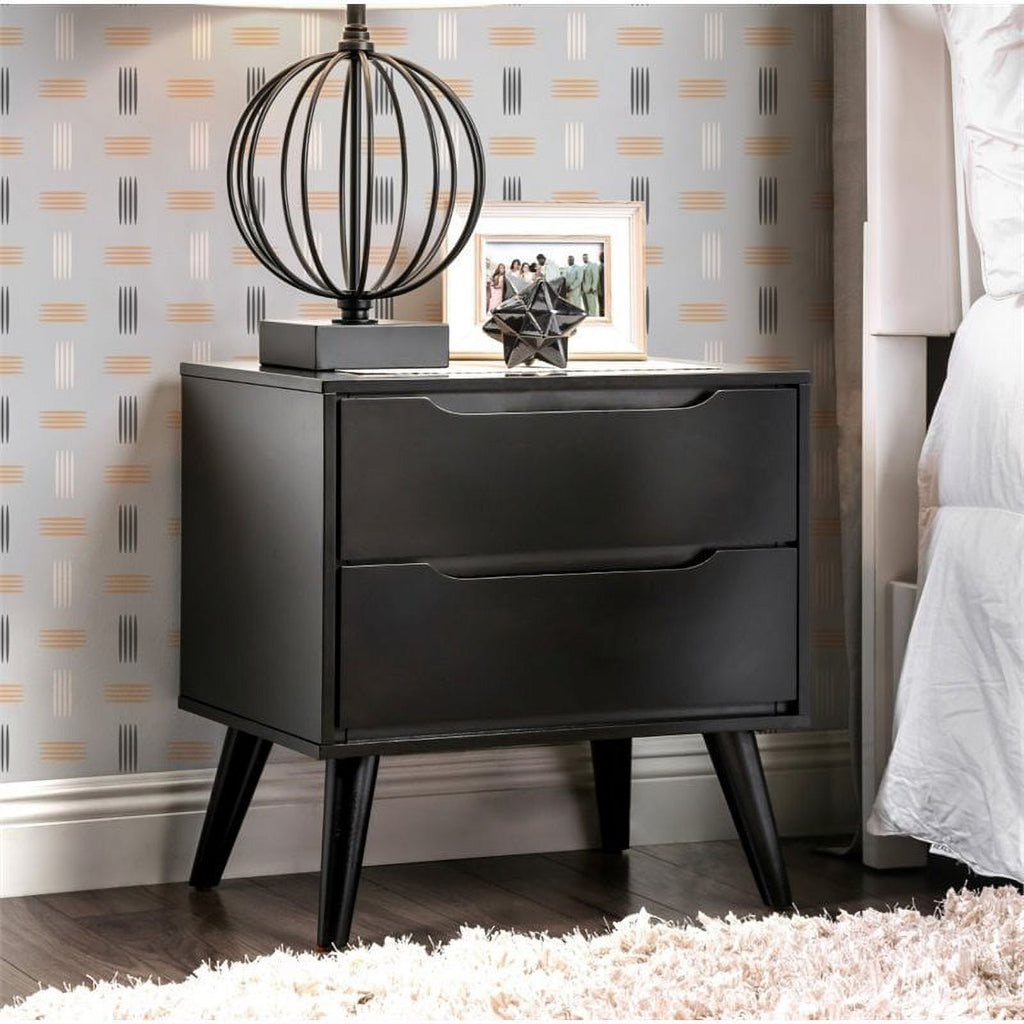 Black 2-Drawer Wood Nightstand R20826