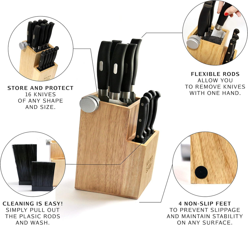 Bamboo 2-Tiered Knife Block with 2 Knife Sharpeners D59324