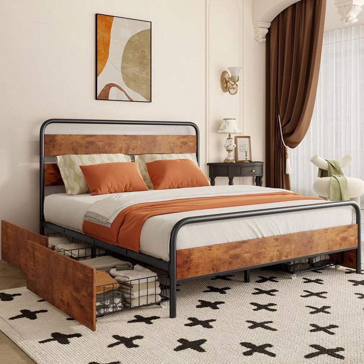 Queen Bed Frame with 4 Storage Drawers R290010
