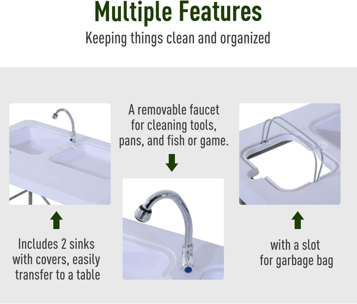 Portable Folding Camping Sink Table with Faucet and Dual Water Basins M5317